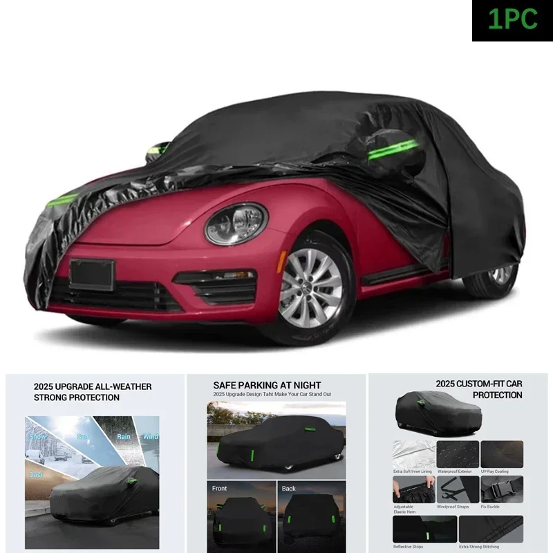 

Waterproof Car Cover Replace with Zipper Door Windproof Bands for Snow Rain Dust Hail Protection For 1998-2024 Volkswagen Beetle