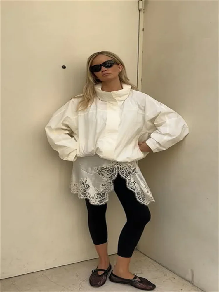 2025 Drawstring Women's Bomber Jacket Loose Stand Collar Full Sleeve Zipper Female Jackets 2025 Autumn New Lady Sportwears