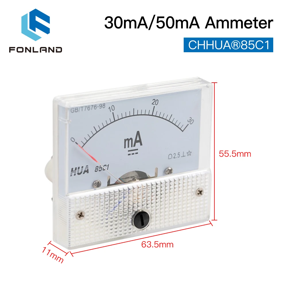 FONLAND 30mA 50mA Ammeter CHHUA 85C1 DC 0-30mA 0-50mA Analog Amp Panel Meter Current for CO2 Laser Engraving Cutting Machine