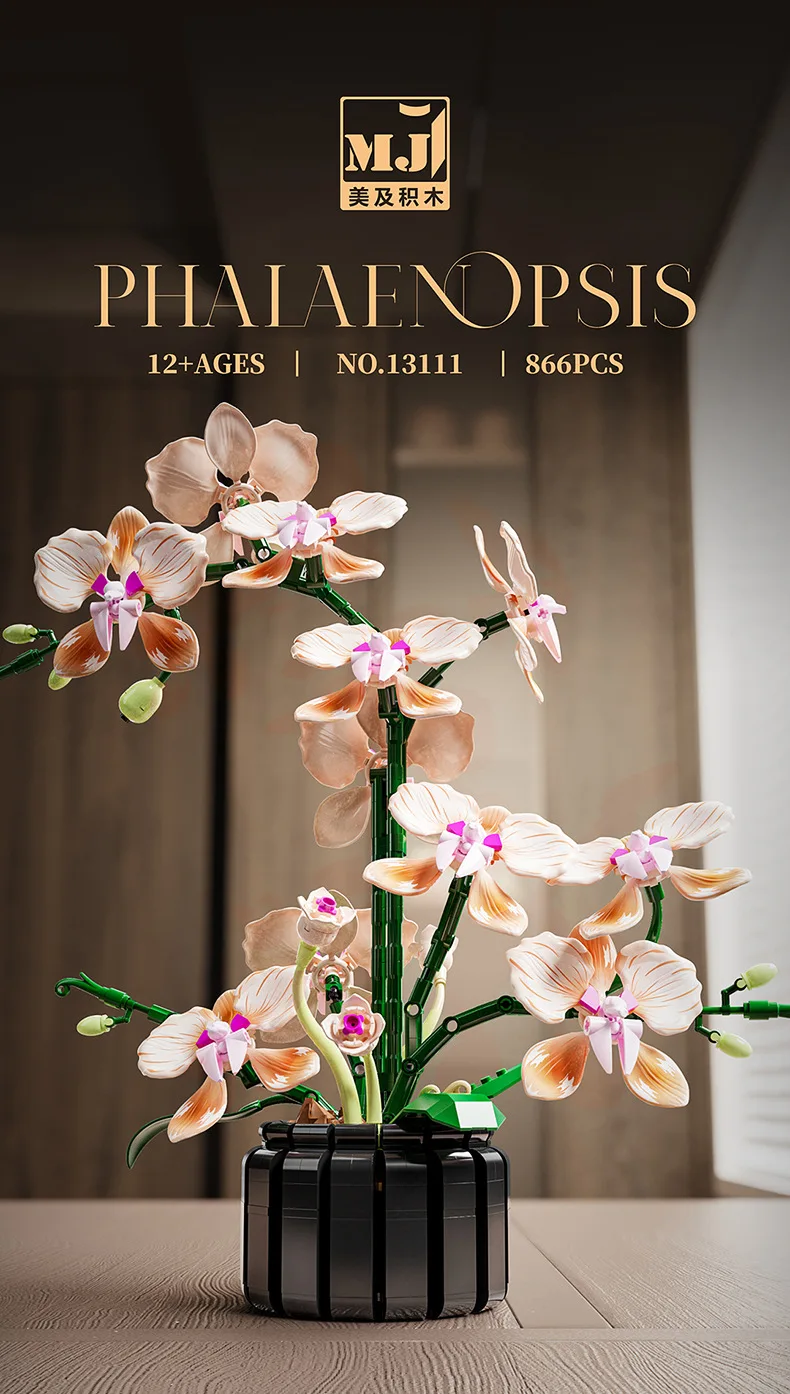 Blumen-Bausteine, Orchidee Cymbidium, Ewiger Blumenstrauß, Bausatz, botanisches Rosen- und Gänseblümchen-Modell, Mini-Bausteine, Spielzeug zur Heimdekoration – Detail 34