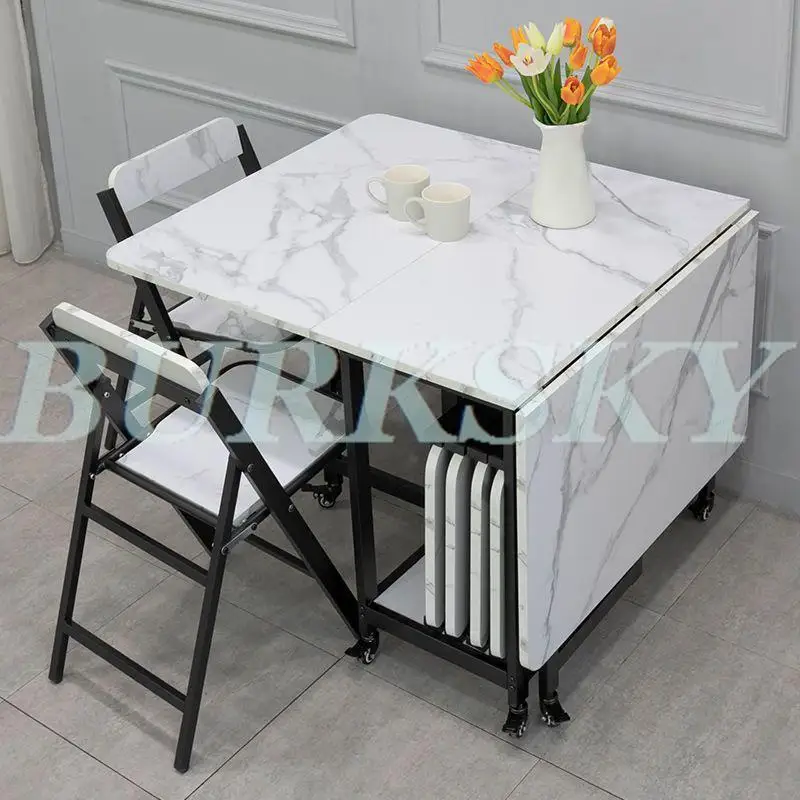 Folding Dining Table and Chair Set, Movable Dining Tables, Chair Set, Dining Room Furniture, Small Apartment, Living Room