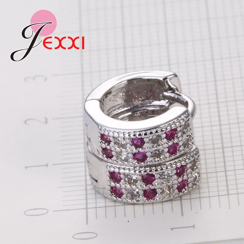 

Authentic 100% Genuine 925 Sterling Silver Round Fushia CZ Paved Shinning Cubic Zirconia Female Accessories Hoop Earrings