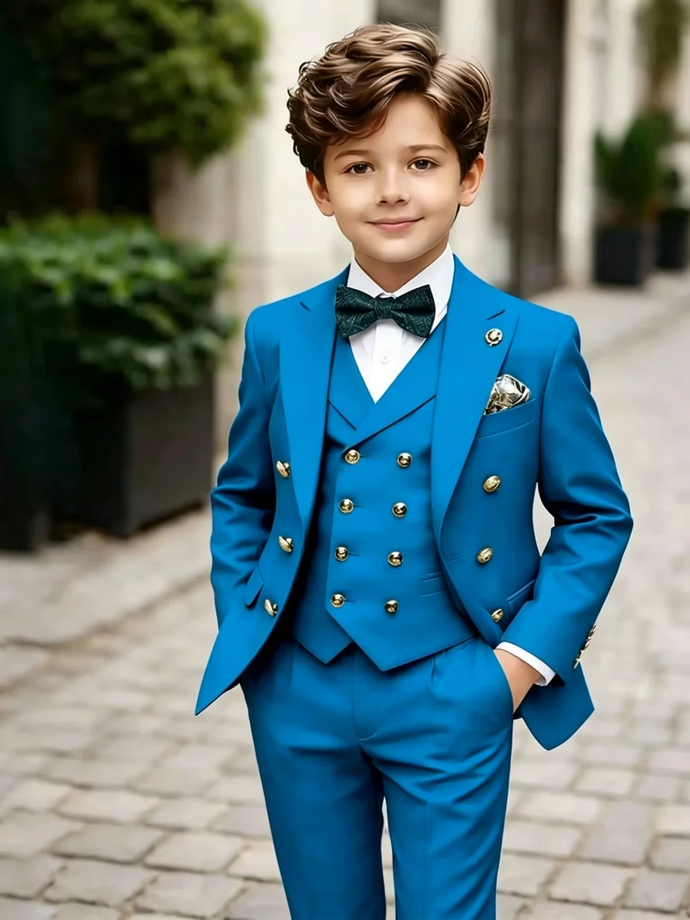 3 Pieces Boys Homecoming Suit Set 3 Pieces Banquet Party Wear Classic Peak Lapel Kids Slim Fit Tuxedo Wedding Ring Bearer Outfit