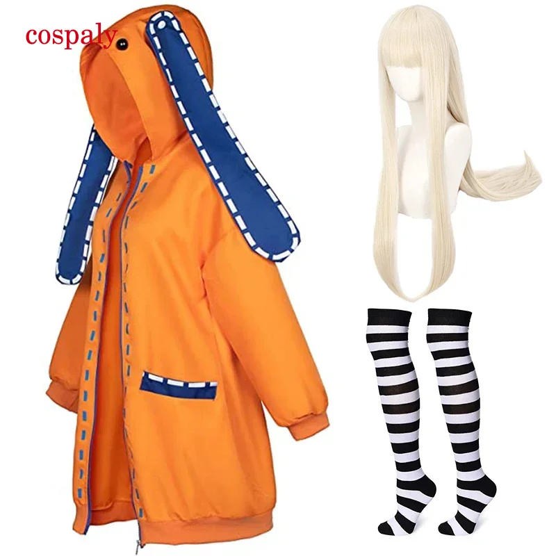 D Anime Kakegurui Yomoduki Runa Cosplay Costumes Hoodie Compulsive Gambler Hoodies Wig Sock Suit Halloween Costume