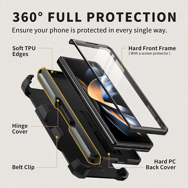 For Samsung Galaxy Z Fold 5 Phone Case Full-Body Rugged Shockproof Protection with Belt-clip Kickstand Built-in Screen Protector