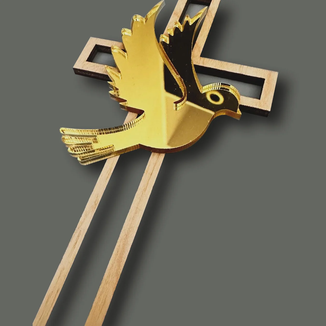Gold Peace Dove Cross Cake Topper Heilige Kommunion Baptisten Party Dekorativer Kucheneinsatz für die Erstkommunion Partyzubehör – Detail 3