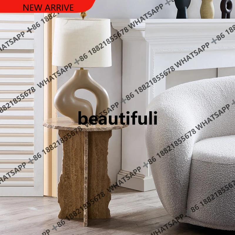 

D178 Wabi Sand wind travertine edge table small coffee table minimalist designer living room art small round table