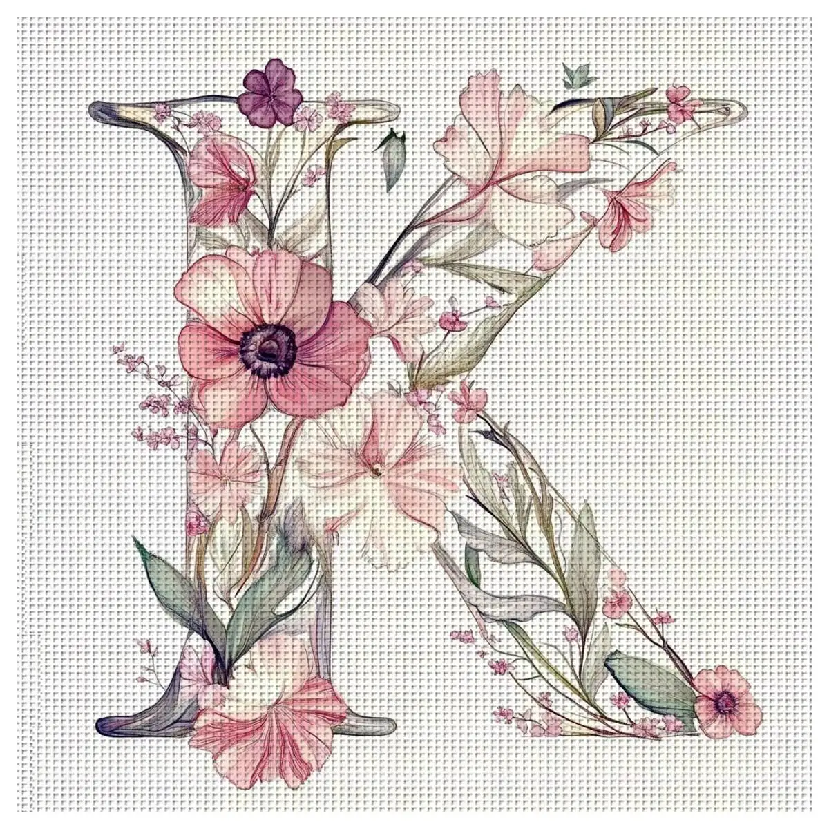 1 Stück 40X40CM/15,74 Zoll Buchstabe K Gestempeltes Kreuzstich-Set DIY-Kit 11/14/16CT DIY Stickerei-Set DIY Kreuzstich-Set Joy Sunday