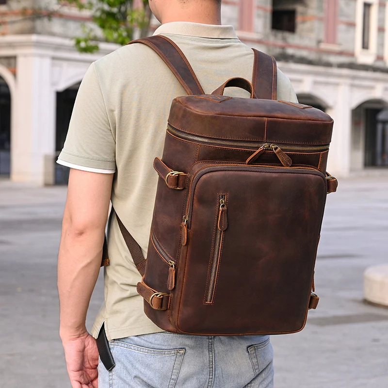 Luufan Leather Men\'s Travel Backpack Crazy Horse Genuine leather Large Fit 15.6\
