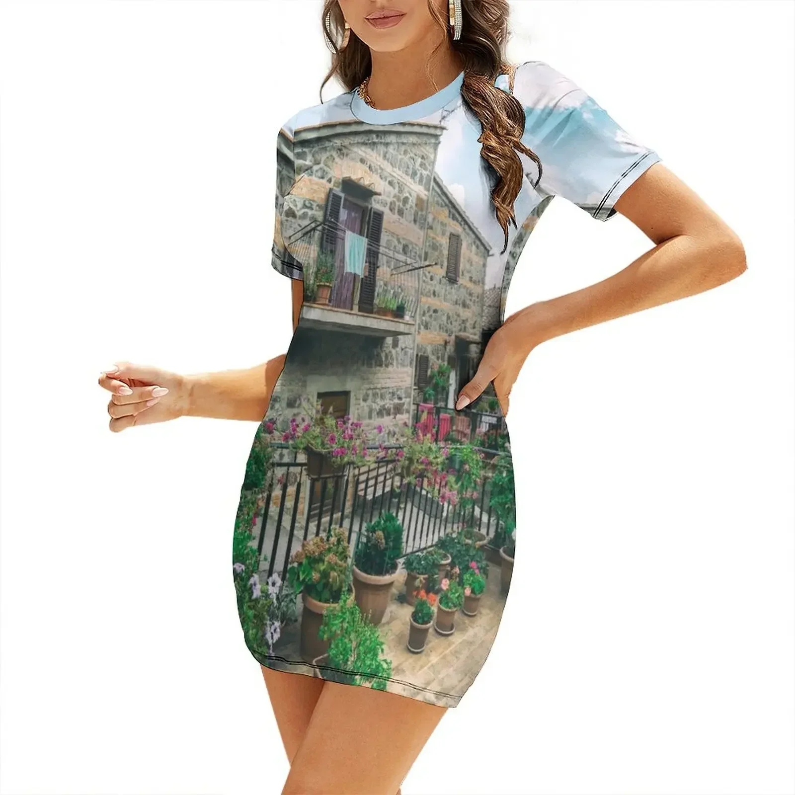 

Beautiful italian street of old town in italy Short-Sleeved Dress luxury evening dresses 2026 sexy short dresses daring