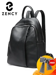 Zency Anti-theft Design Women Backpack 100% Genuine Leather Classic Black School Bag For Girls Daily Casual Travel Bag Knapsack