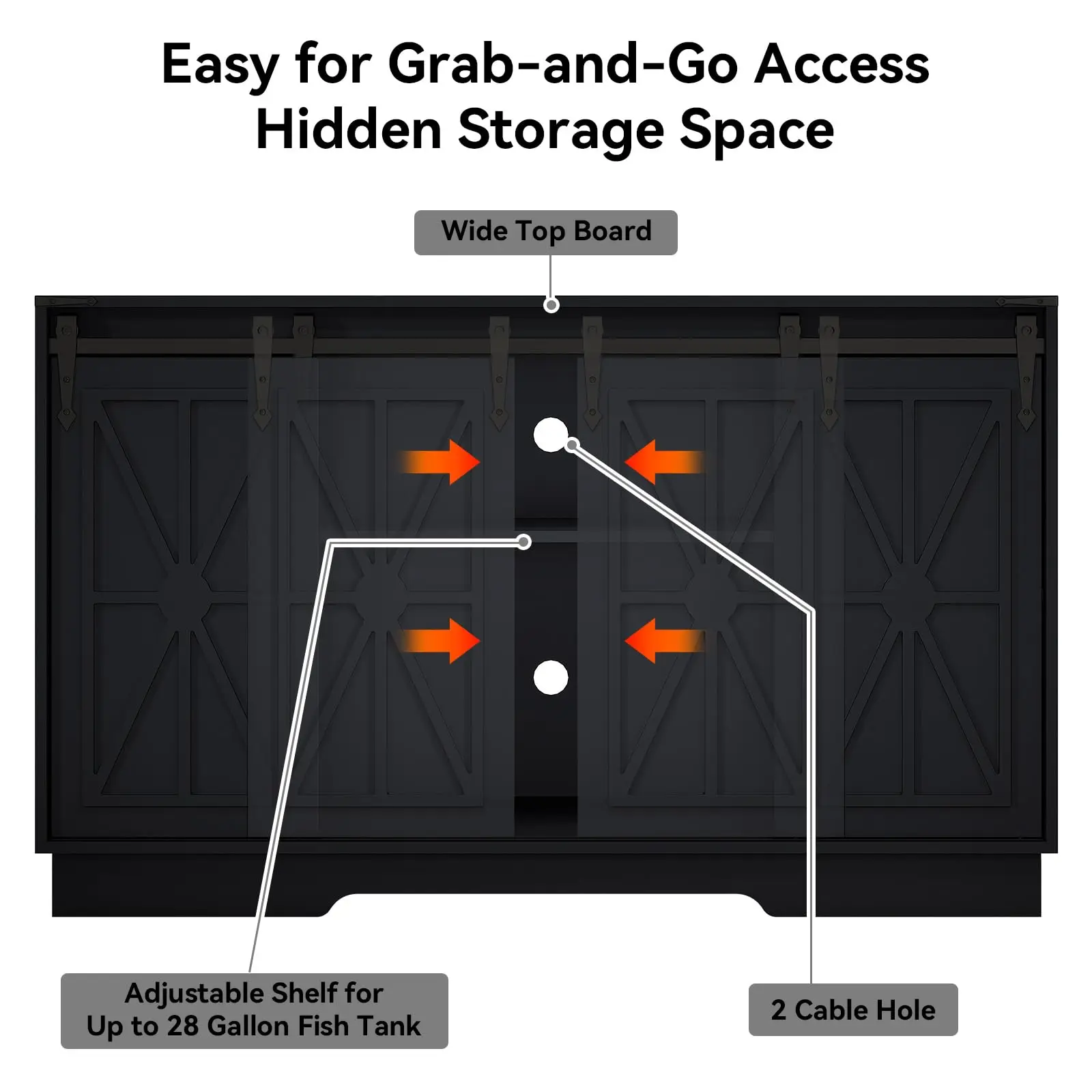 55-75 Gallon Farmhouse Fish Tank Stand with Sliding Barn Doors, Aquarium Stand with Cabinet for Fish Tank Accessories