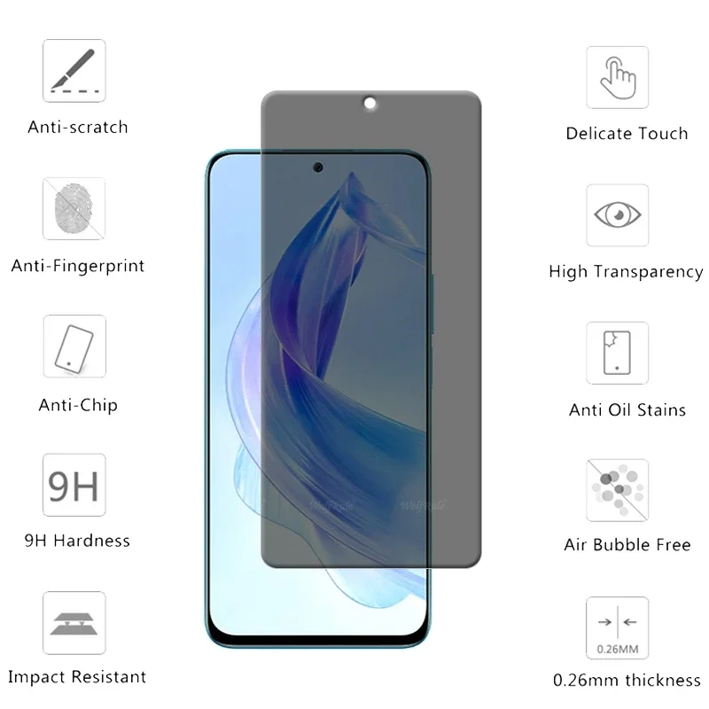 1/2/3/4Pcs For Honor 90 Lite Glass Huawei Honor 90 Lite Tempered Glass 9H Privacy Anti-Spy Glue Screen Protector Honor 90 Lite