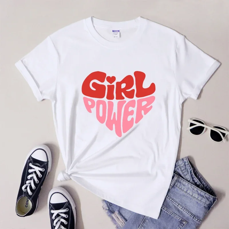 Girl Power Heart T-Shirt Premium Strong Women Slogan Tee Shirt Trendy Feminist Female Empowerment Tshirt Camiseta