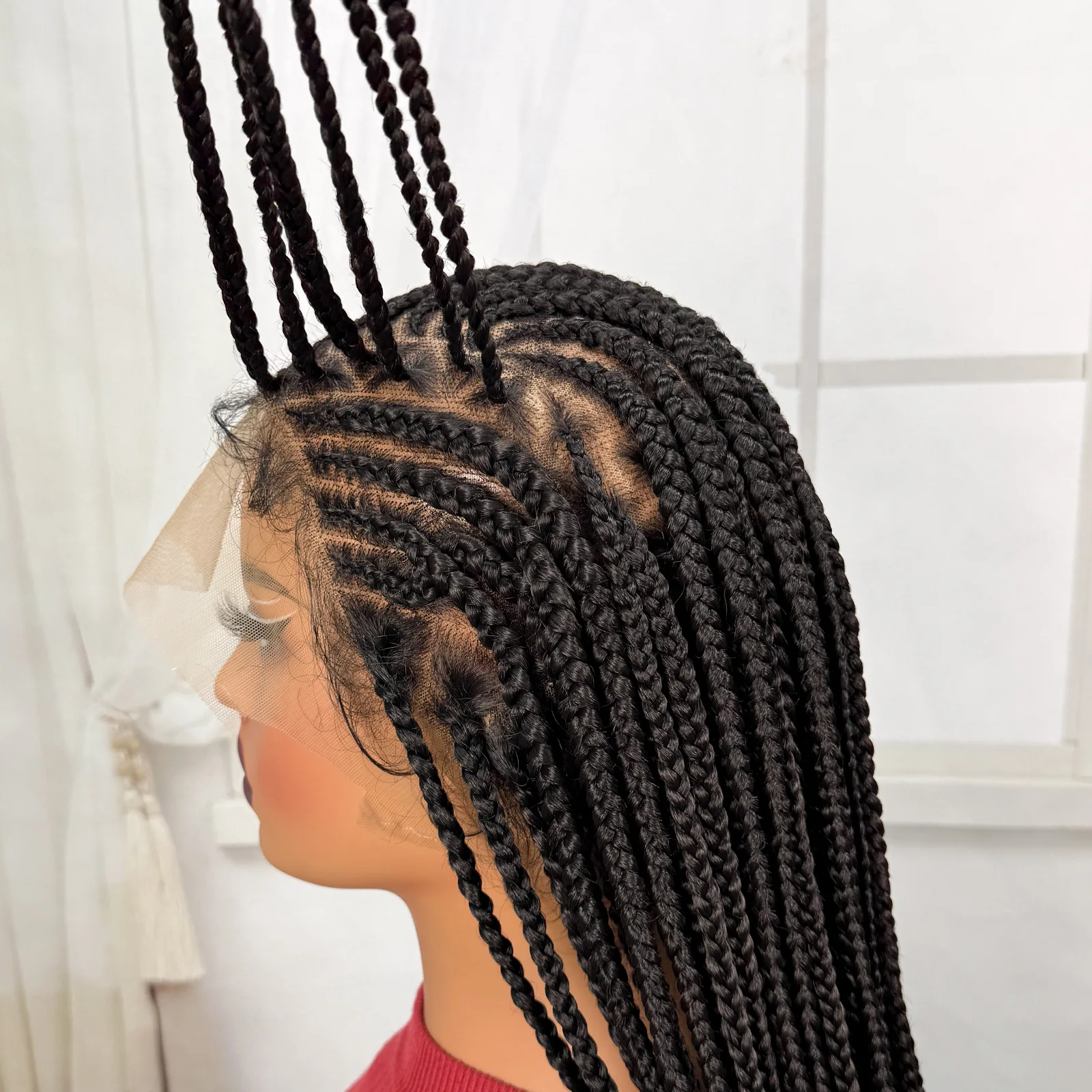 Synthetic Full Lace Cornrow Braided Wigs Natural Braiding Hair Wigs Box Braided Lace Wigs with Baby Hair for Black Women