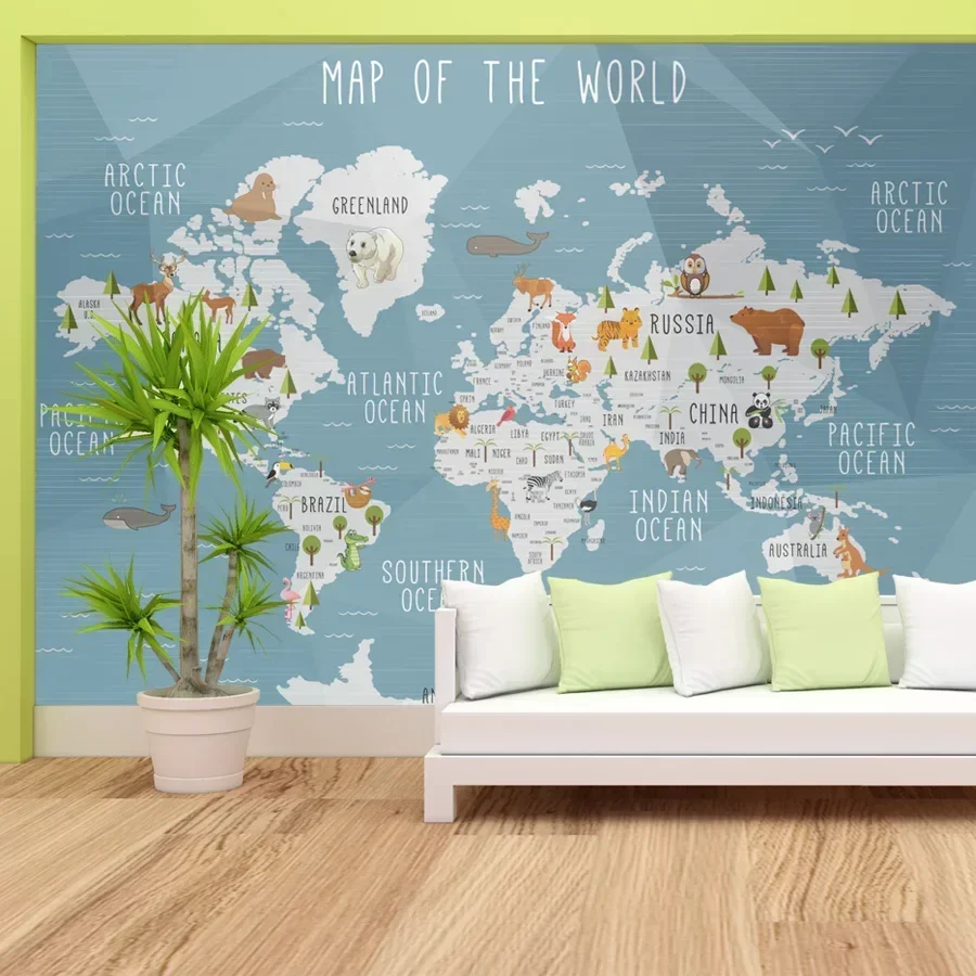 Removable Self Adhesive Wallpapers for Living Room Accept Wall Papers Home Decor World Map TV Background Photo Sofa Murals Rolls