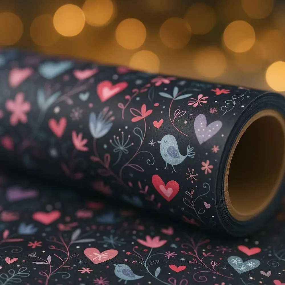 Romantic Tone Wrapping Paper: Red Heart & Bird Print for Valentine’s/Women’s Day Sweet Gifts, Romantic Party Decor & Love Wrap