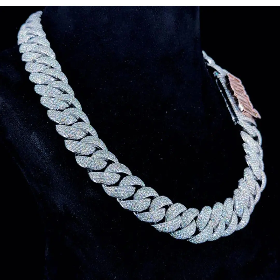 necklace Cuban .moissanite chain statement necklace Round brilliant cut moissanite Micro insert link chain