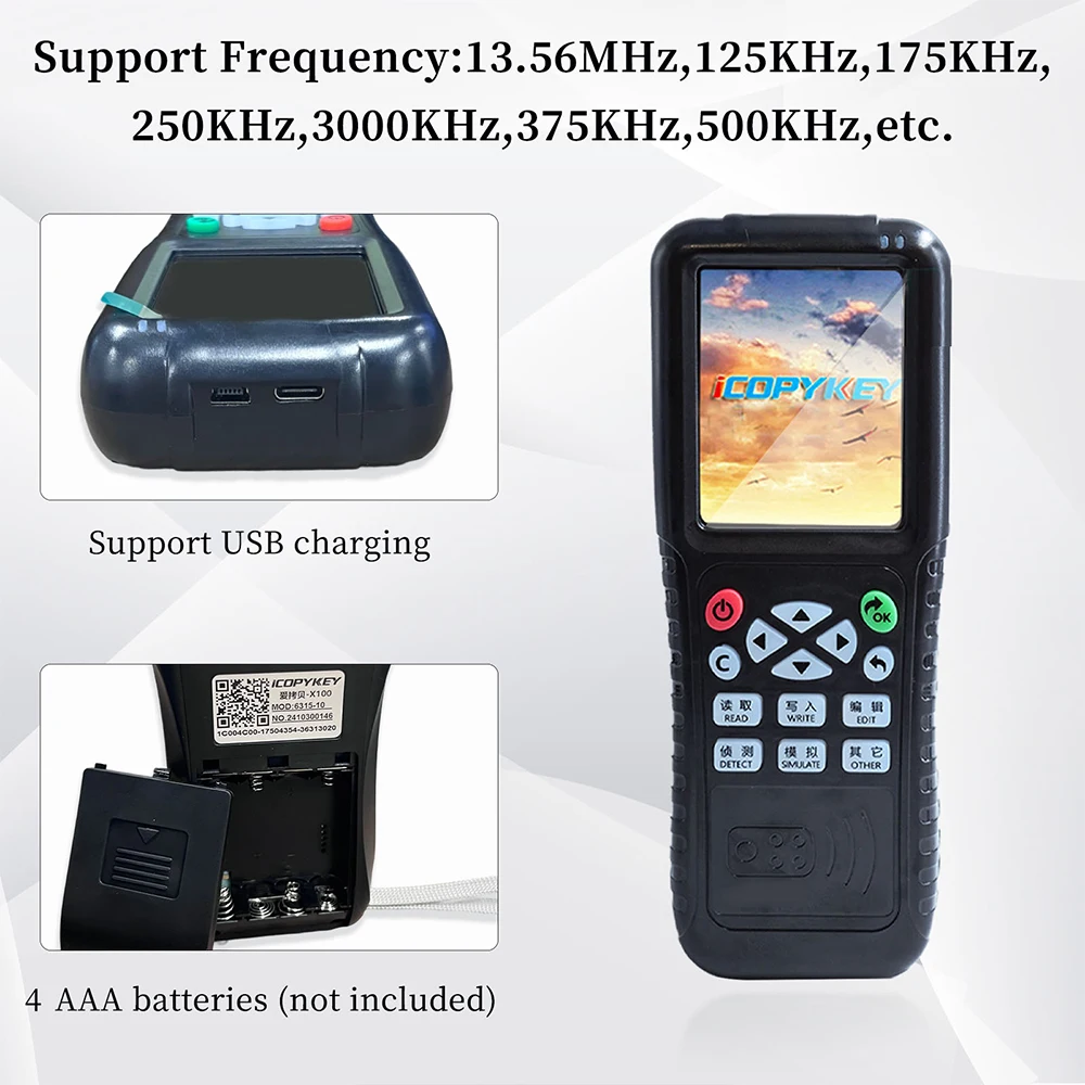 Handheld RFID NFC Smart Card Reader Writer X100 125KHz 13.56MHz Portable Access Chip Card Programmer with Mobile APP