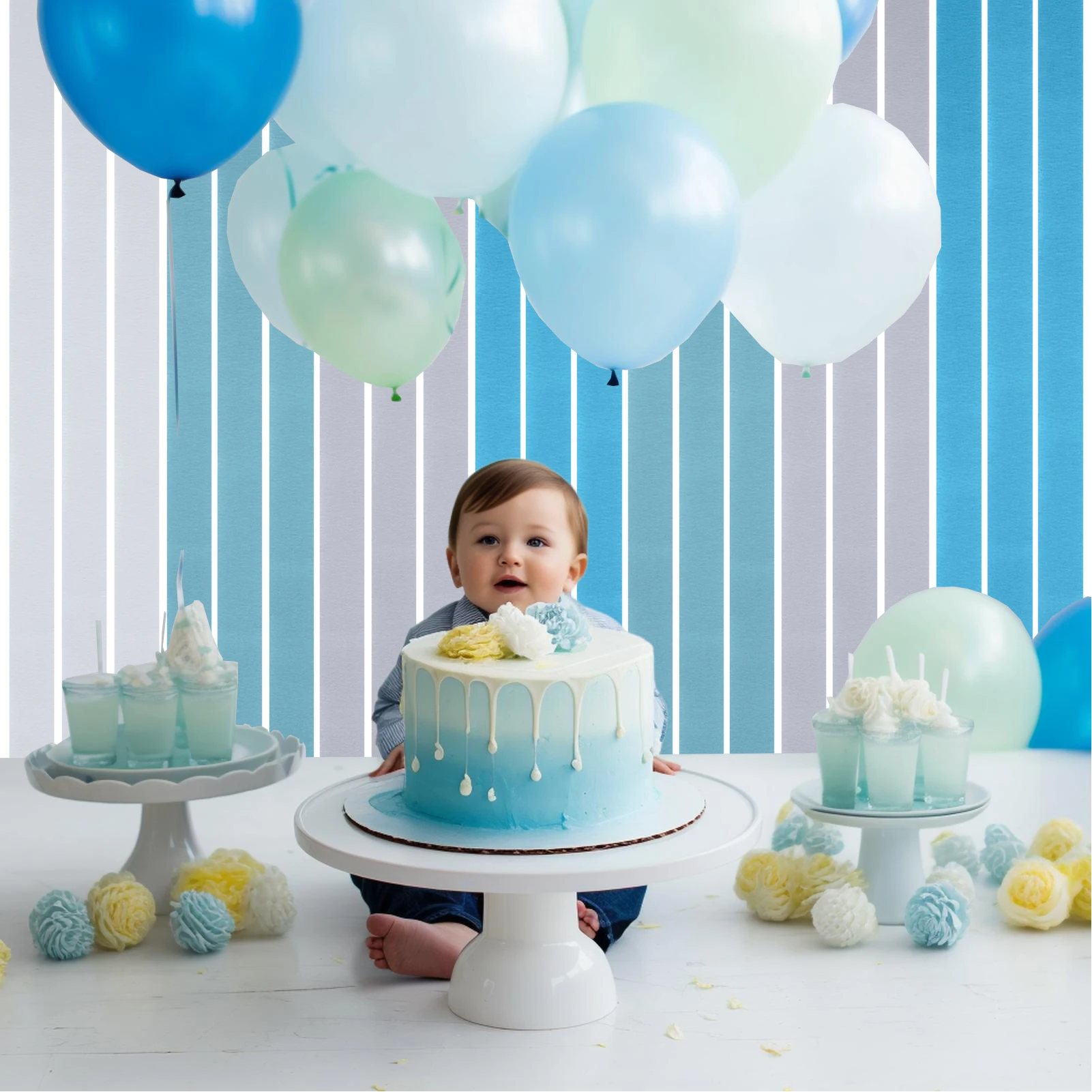 Набор из 7 шт., 82 фута, рулон синей бумаги из креповой бумаги для дня рождения, рулон креповой бумаги, цветочная бумага, креповая бумага, сливки для дня рождения