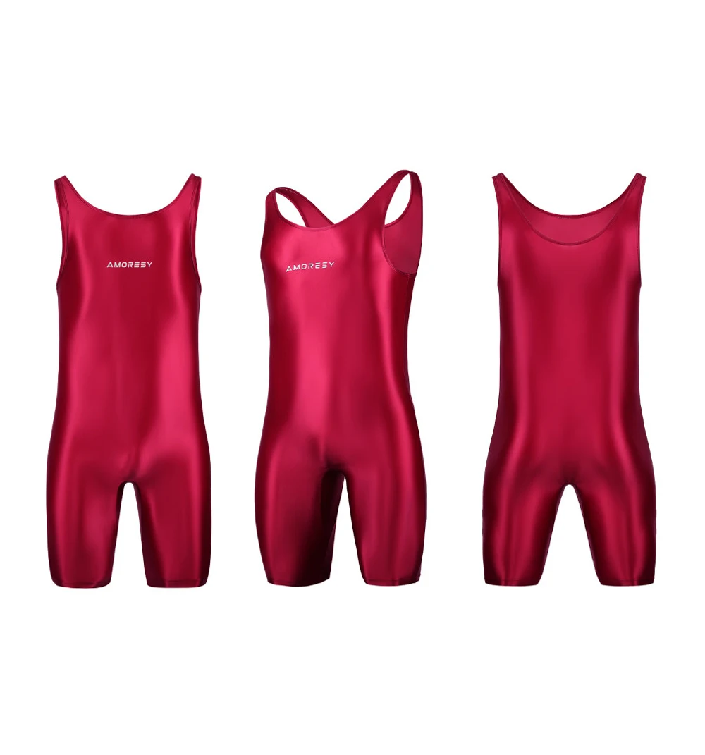 AMORESY Herren Sexy Glänzender, glatter Bodybuilder-Singlet, ärmellos, zum Laufen, Catsuits, Fitness, Yoga, Sport, Overall, Radfahren, einfarbig, eng anliegend – Detail 26