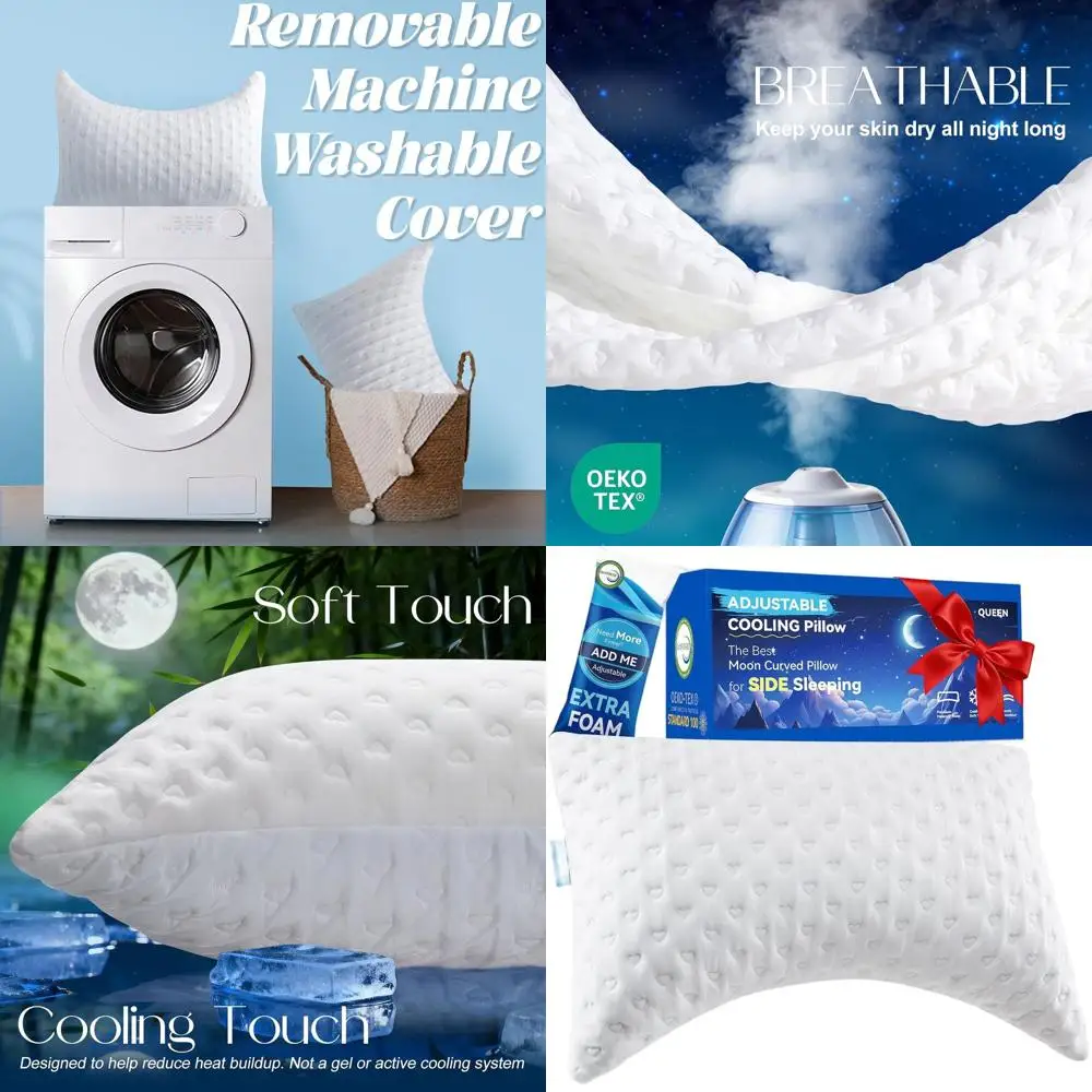 

Эргономичная изогнутая подушка из пены с эффектом памяти для сна на боку - регулируемая, охлаждающая, размер Queen, с дополнительным наполнителем