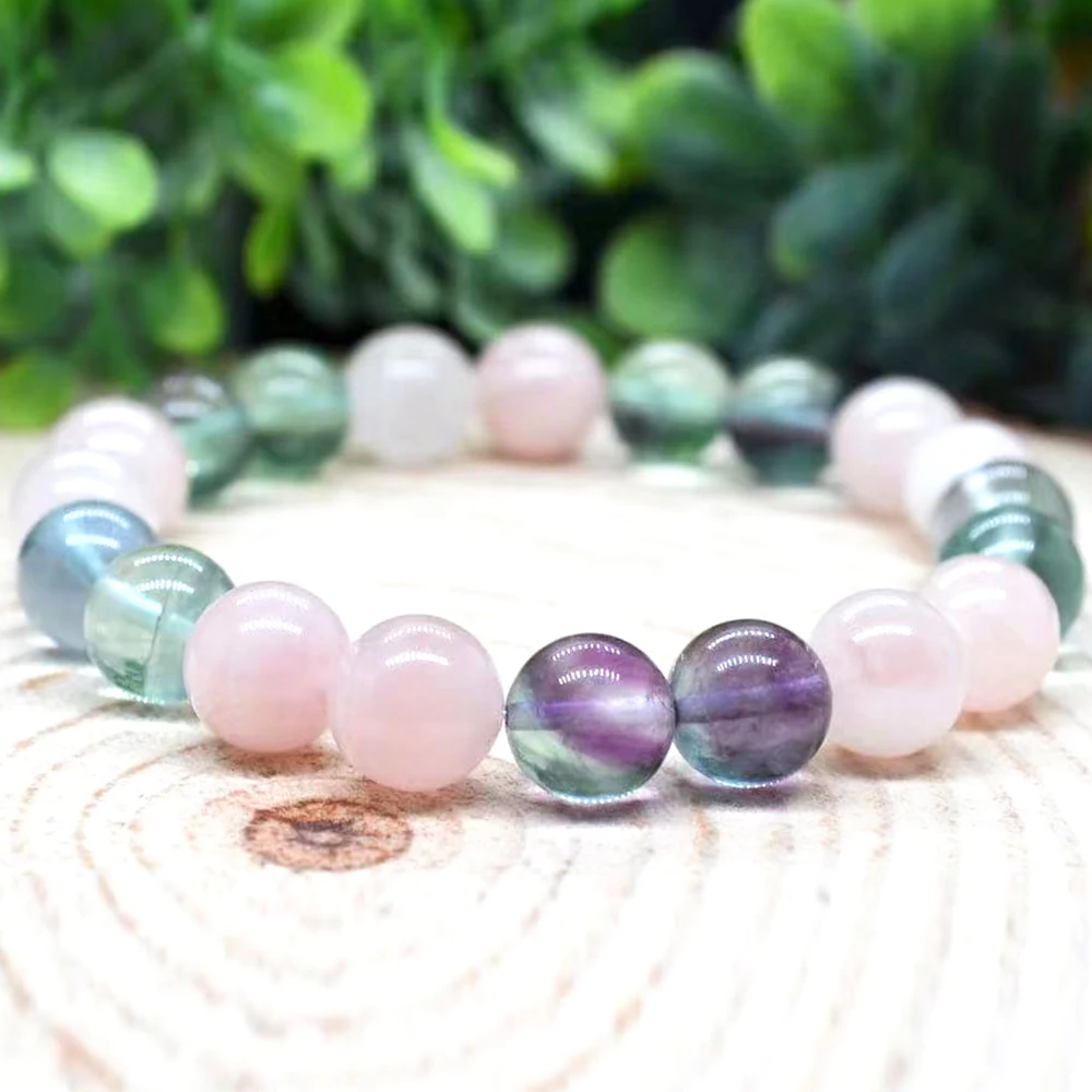 MG2066 8 MM AAA Grade Rainbow Fluorite Madagascar Rose Quartz Bracelet Healing Crystals Gemstone Stress Relief Wrist Mala