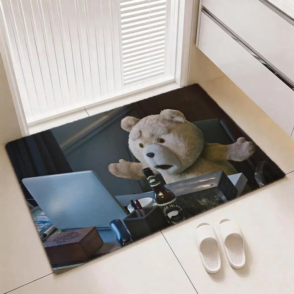 Ted Movie Canvas Art Bodenmatte, weiche, verdickte Flanell-Fußmatte, rutschfester Wohnzimmerteppich, Heimdekoration