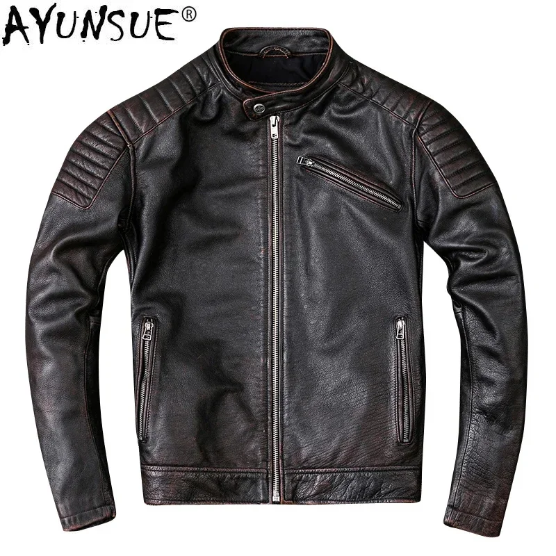 

AYUNSUE Autumn Winter Men Clothes 2024 Genuine Leather Jacket Vintage Real Cow Jackets Chaqueta Cuero Hombre ZL399