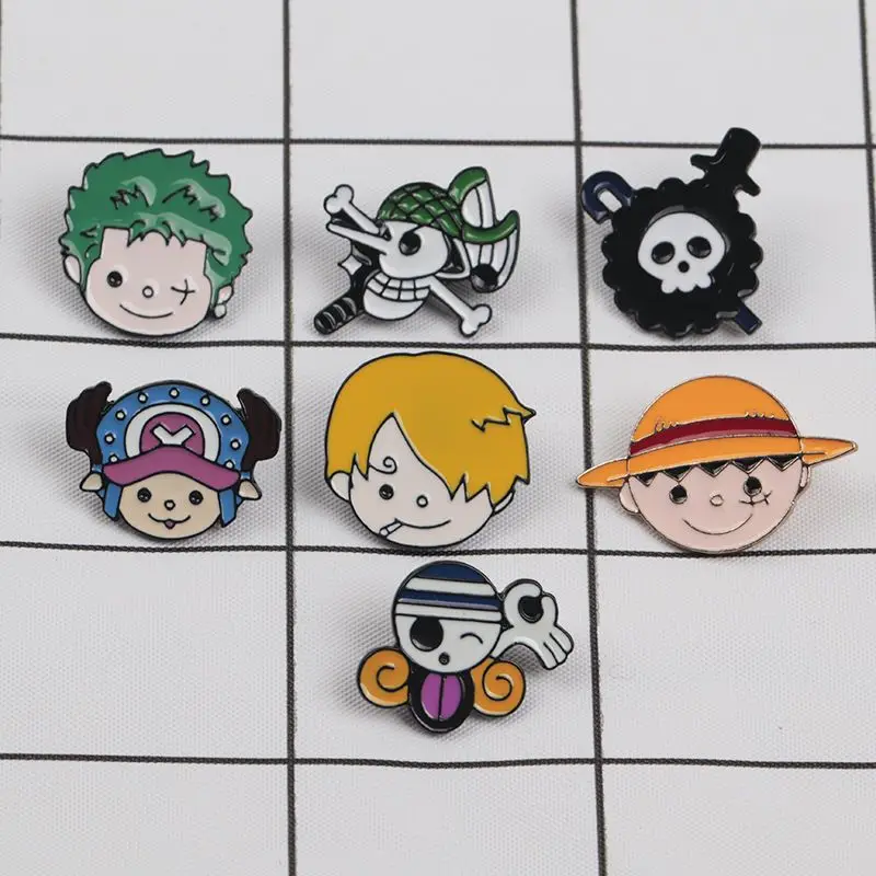 Anime One Piece Pins Luffy Straw Hat Zoro Sanji Usopp Chopper Brooches Backpack Badge Brook Metal Brooch Bag Ornaments Boys Gift