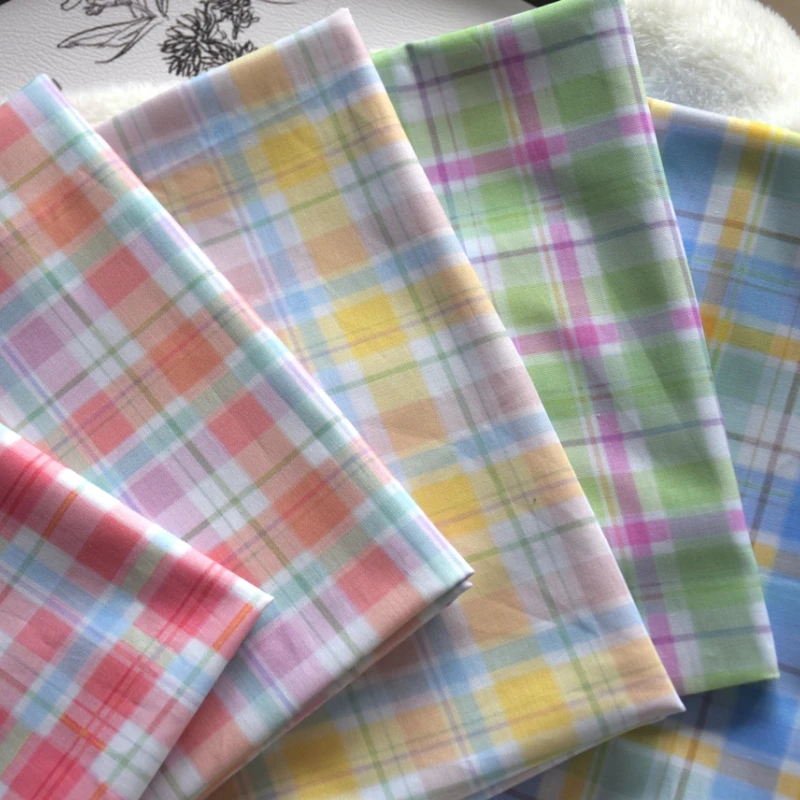 120x50cm, 20s Thick Pure Cotton Colorful Plaid Fabric for DIY Doll Clothes, Digital Handmade Clothing, Women's Sewing Cloth