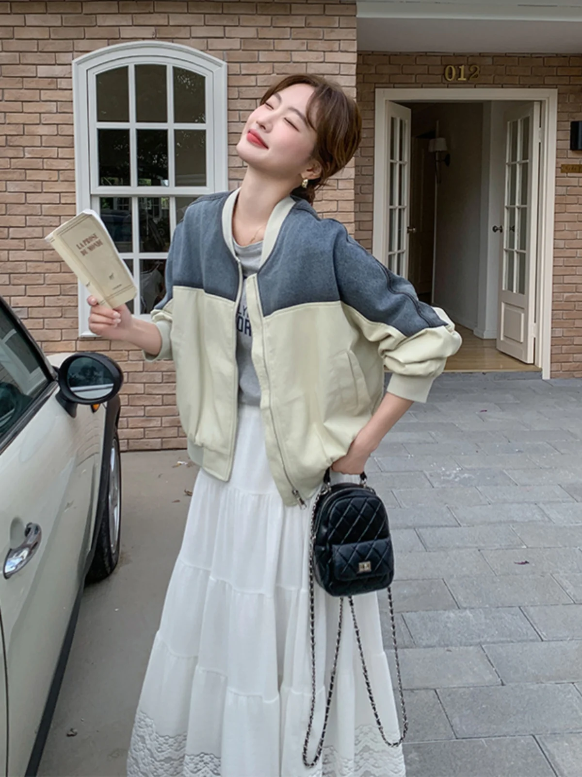 

Color Blo Baseball Jaet Women's ort Sle Casual Versatile Spring Autumn New Design Denim Patchwork Commute Loose Fit