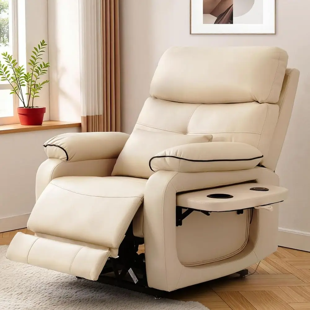 

Dual Motor Power Lit Recliner Chair or Adult & Elderly, Ininite Position Lay lat Lit Chair with Heat & Massage, Cup Holder, Lumb