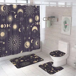 4Pcs Sun Moon Shower Curtain Set Mystical Star Planet Space Polyester Bathroom Decor Curtains Non-Slip Rug Toilet Cover Bath Mat