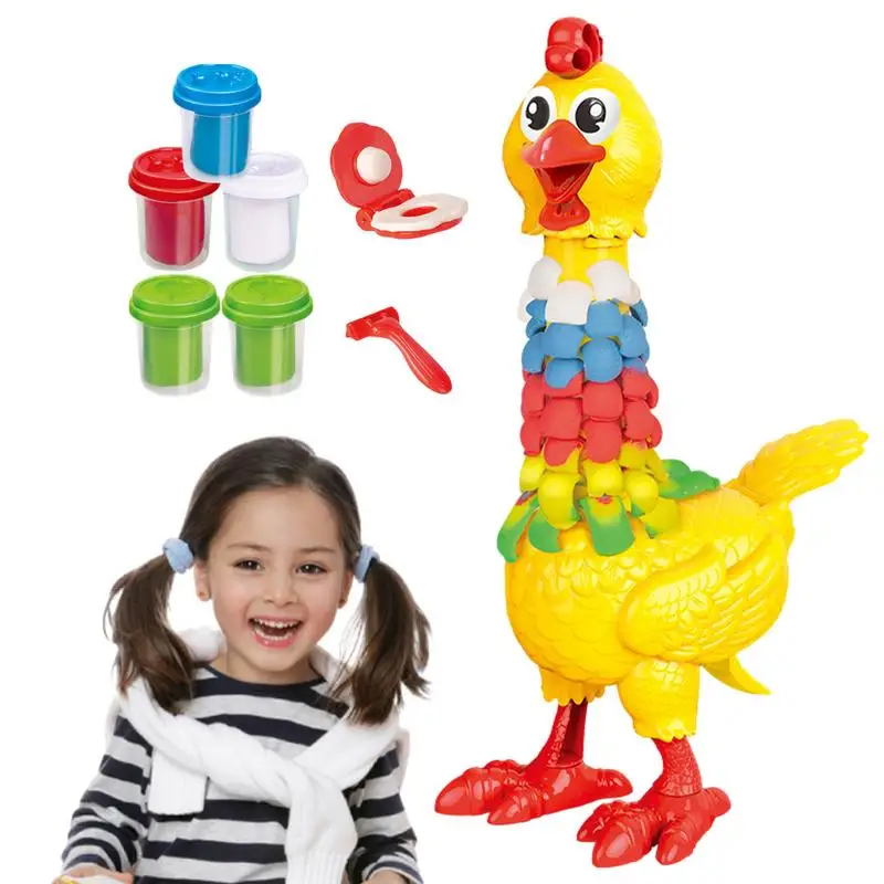 Air Dry Modeling Clay Colorful Feather Filling Hen Model Simulate Egg-laying Hen Model Game Fun Feather Filling Hen Model