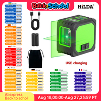 HILDA 2 Lines Mini Laser Level Self Levelling Green Beams Laser Horizontal & Vertical Cross-Line USB Charging