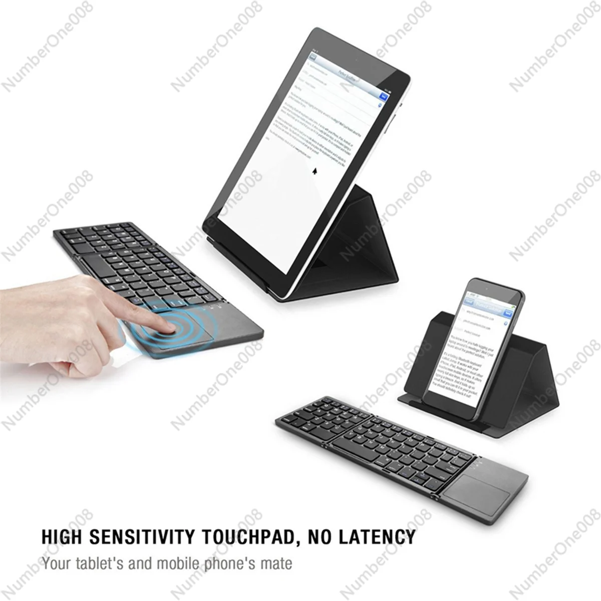 Mini Tri-Fold Wireless Bluetooth Keyboard Portable Universal Keyboard Mouse Touch Keyboard for IOS Android Windows White