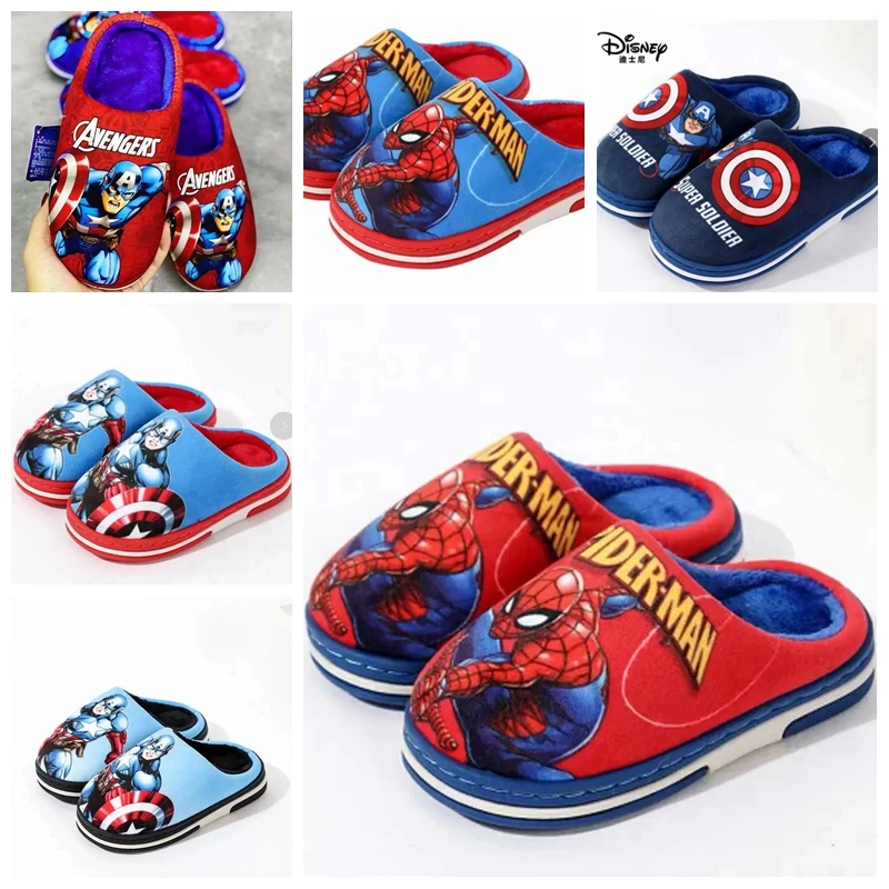 

Autumn Winter Baby Boy Cotton Slipper Children Cartoon Spiderman Avenger Captain America Kid Girl Warm Home Indoor Bedroom Shoes