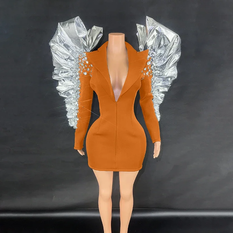 Singer Performance Wear Drag Queen Rave Outfit Multi-Colors Stand Shoulder Steentjes Jurk Overdreven Podium Kostuum