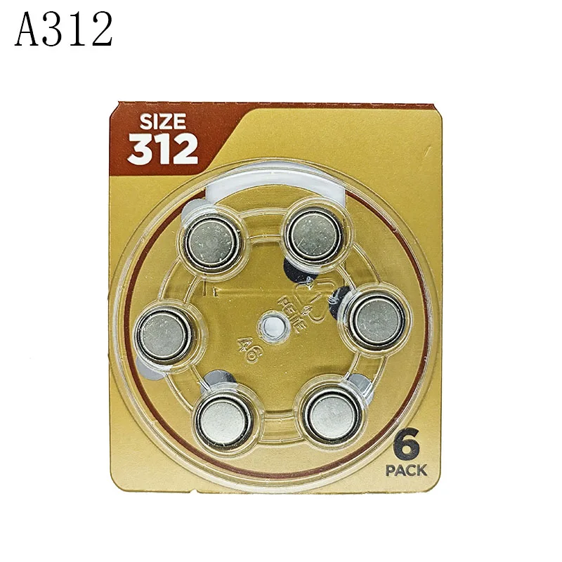 6PCS/LOT Hearing Aid Batteries A312 312A ZA312 312 PR41 Zinc Air Battery 1.45V