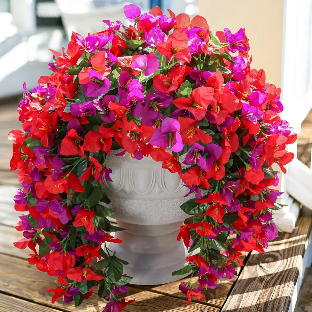واقعية فو Bougainvillea مقاومة للأشعة فوق البنفسجية وهمية الحرير الزهور الاصطناعية نبات زائدة طويلة الصيف الديكور Bougainvillea فاينز