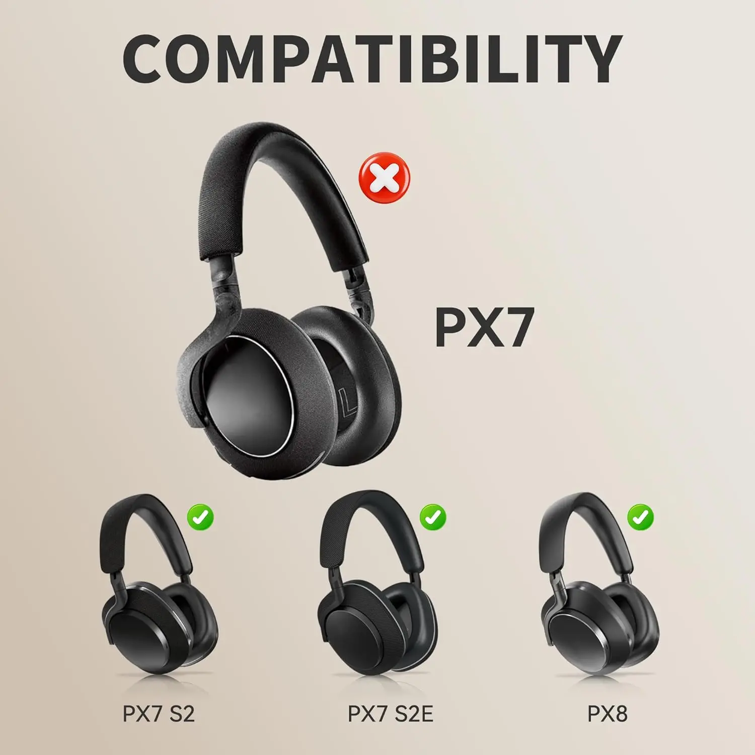 Almohadillas y diadema de repuesto para Bowers & Wilkins PX8/PX7 S2/PX7 S2e, almohadillas para los oídos, cojines para B & W PX8 PX7S2 PX7S2E, funda para diadema