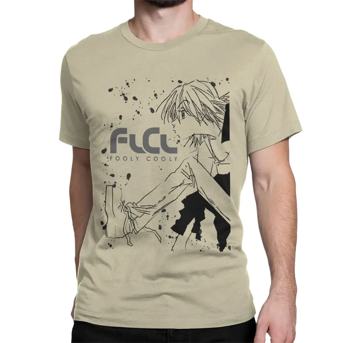 Men Women Cotton Fashion T-Shirts O Neck FLCL Tee Shirt Haruko Haruhara Naota Nandaba Anime T Shirt Short Sleeve Clothes Printed