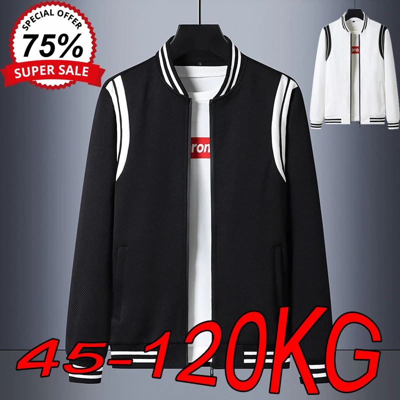 Plus Size Men's Cardigan Jacket Autumn Youth Long-sleeved Hoodies Fashion Loose Big Size M-7XL Striped Baseball Collar Coats