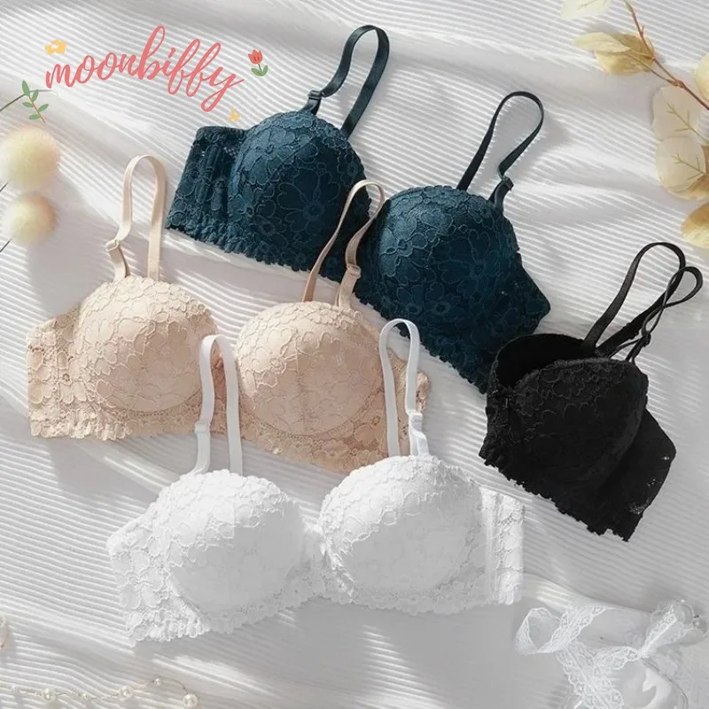 Underwear Women Thickened Bra for Small Breasts Gather Together with Steel Rings Shaped Upper Support A Cup Flat Bra Double