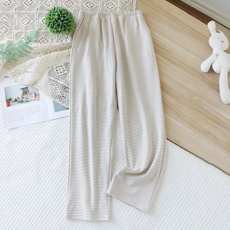 جديد خريف/شتاء 2025 سراويل نوم نسائية مع سراويل مخططة مخملية ، سراويل منزلية سميكة فضفاضة دافئة بيجامة قيعان نسائية