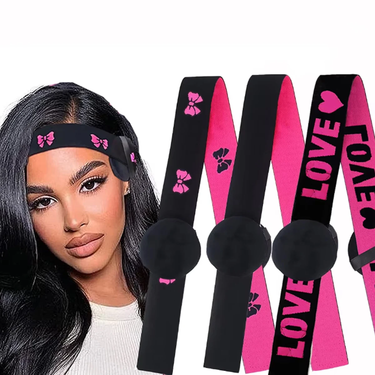 3Pcs Edge Melt Band For Lace Wigs With Ear Puff Adjustable Elastic Headband With Ear Protector Wig Band With Ear Covers