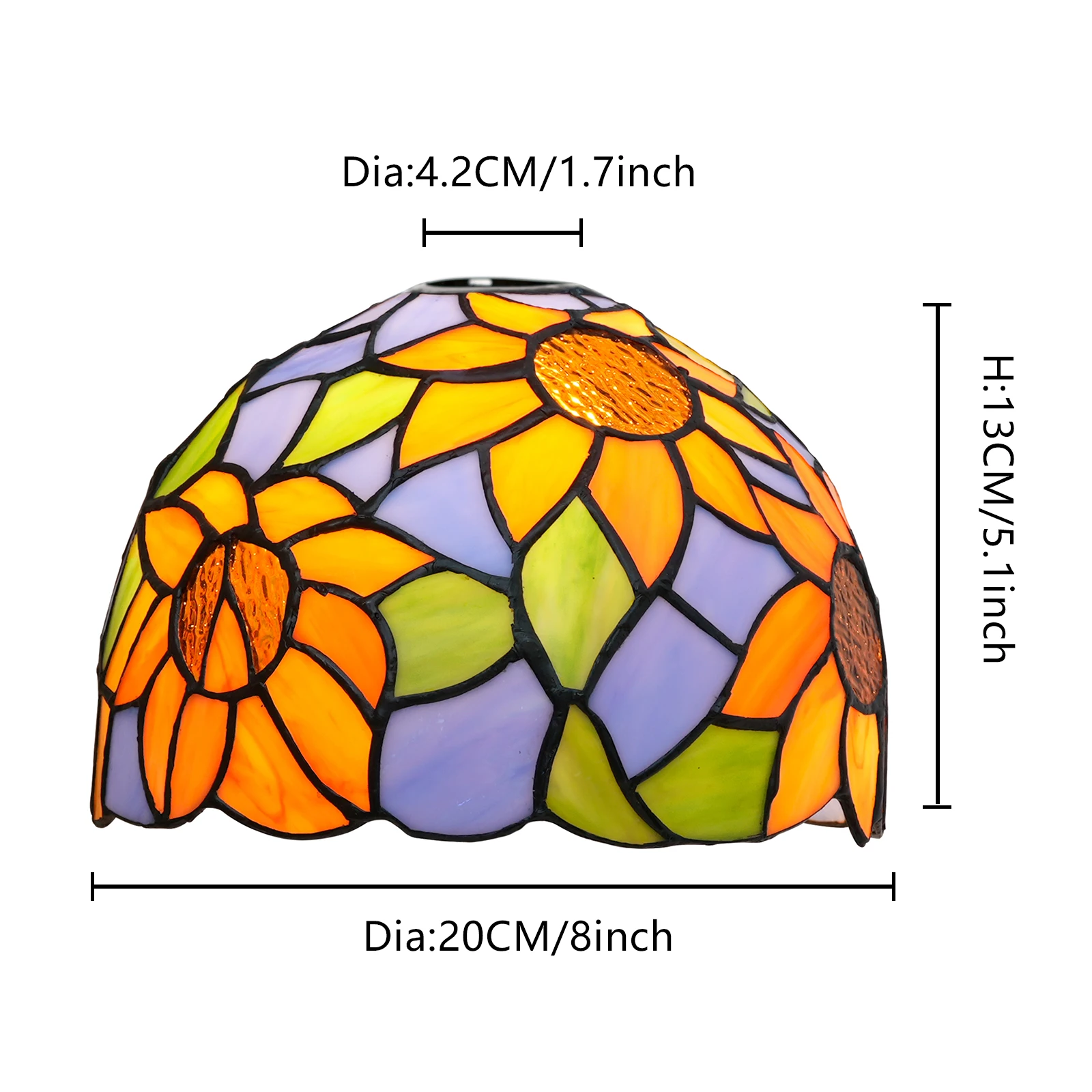 Blue Sunflower Style Lamp Shade Replacement 8 Inch Stained Glass Lampshade Only for Wall Light Ceiling Fixture Hanging Light