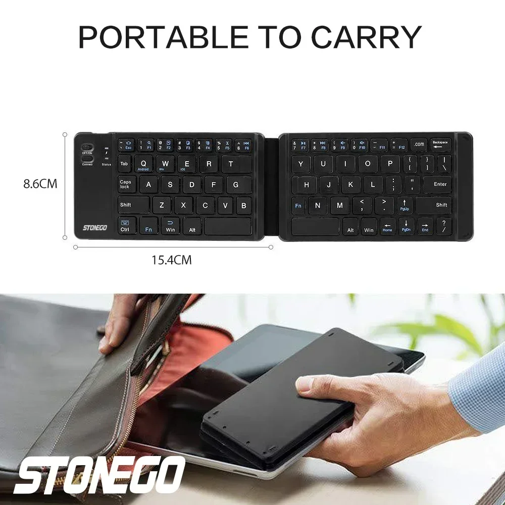 لوحة مفاتيح بلوتوث لاسلكية محمولة قابلة للطي، لوحة مفاتيح صامتة رفيعة للغاية وقابلة لإعادة الشحن لأجهزة الكمبيوتر المحمول والكمبيوتر اللوحي والمكتب