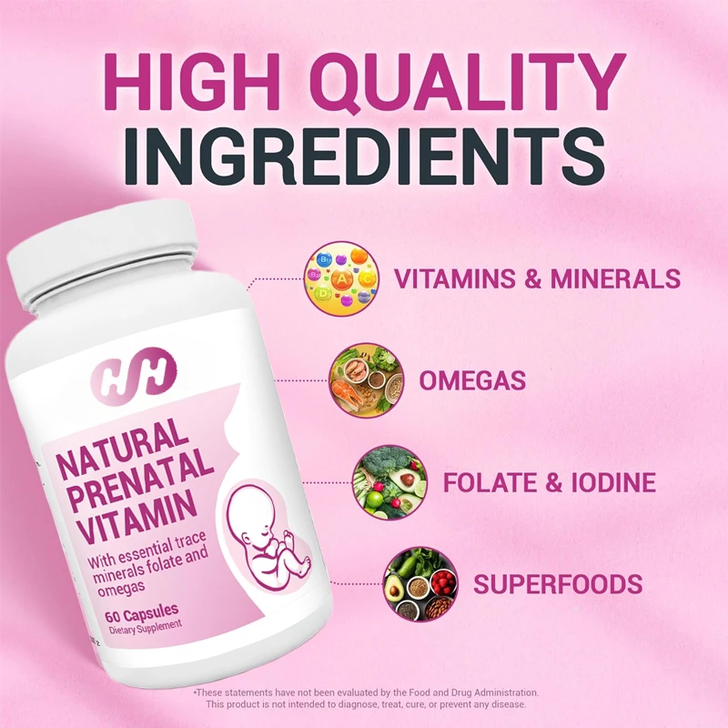 

Женские натуральные пренатальные витамины включают фолированную кислоту, витамины, минералы, омега и 11 типов суперфуд в 60 капсулах.
